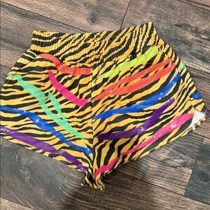 Queen of sparkles tiger stripe rainbow neon nwt shorts Xs